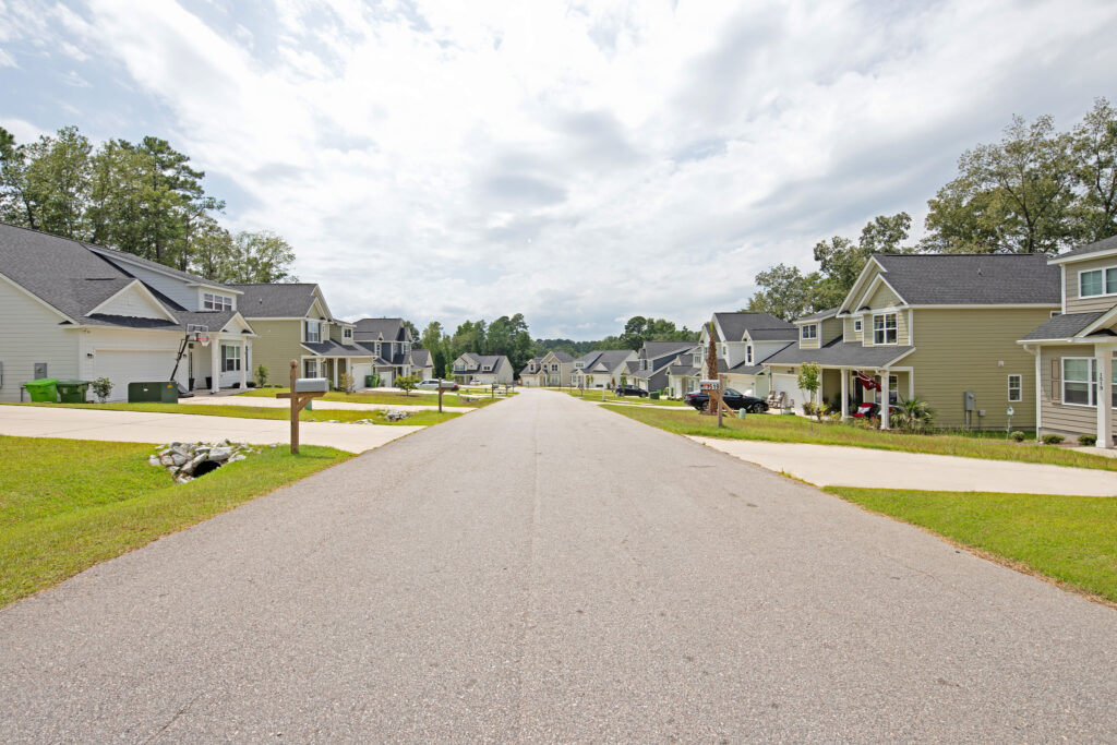 Wide-angle view of WilsonCo-built neighborhood community development in Columbia South Carolina